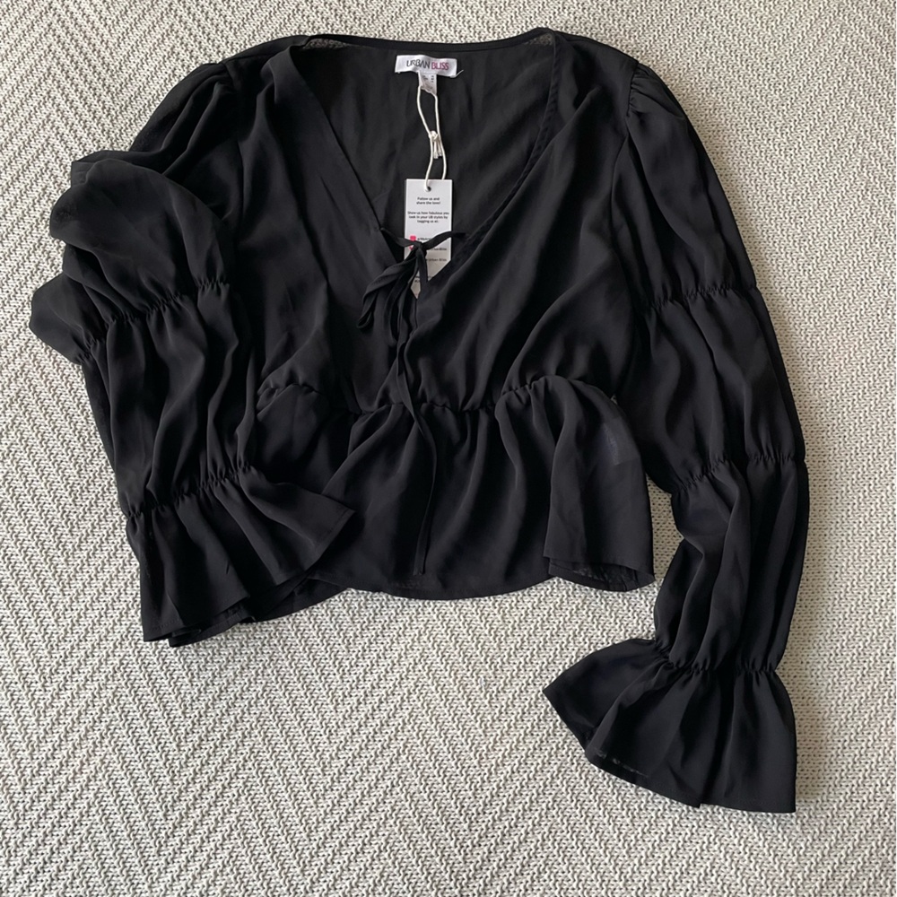 NWT ASOS Black Tiered Long Sleeve Blouse Top